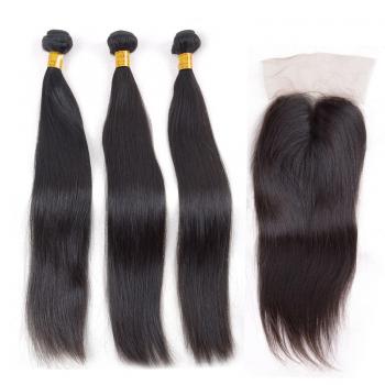 Brazilian straight hair bundles with closure