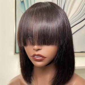 Glueless Natural Straight Bob With Bangs Minimalist Lace Wig 100% Human Hair